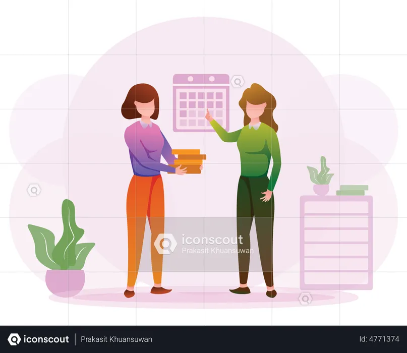 Female employee submitting work to manager  Illustration