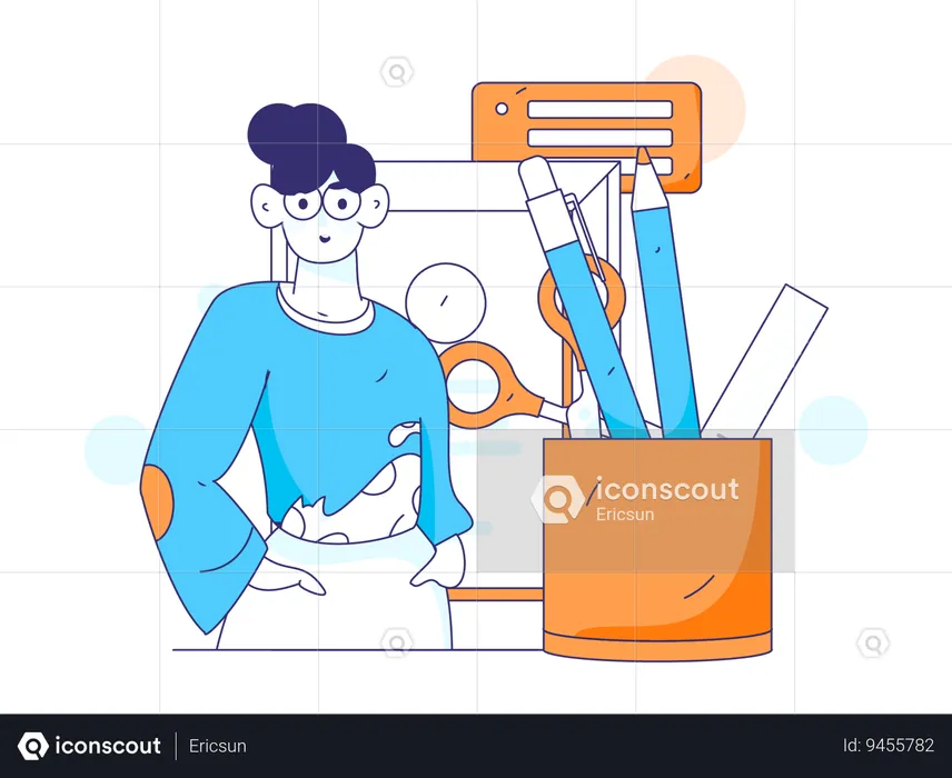 Female employee with business work  Illustration