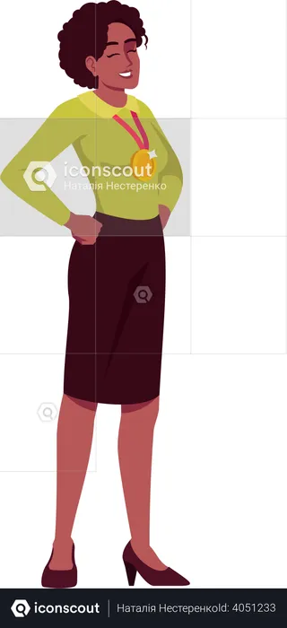 Female Employee With Gold Medal  Illustration