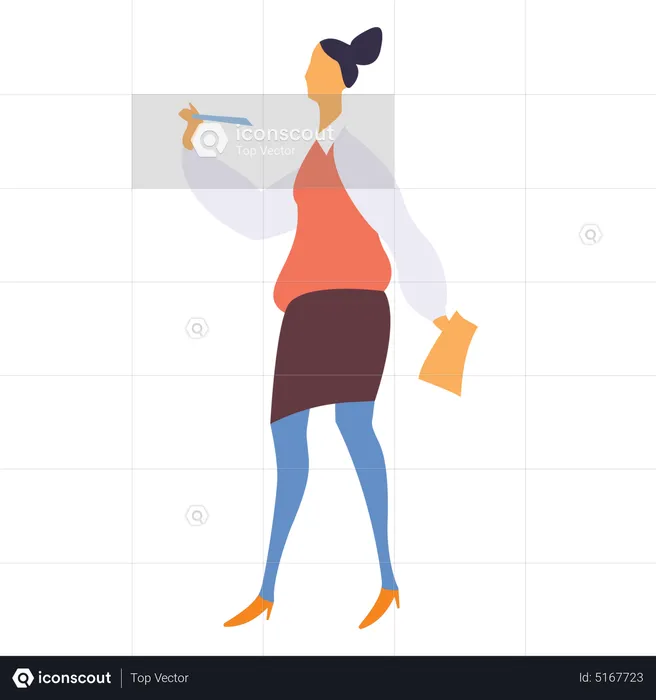 Female employee with pen and report  Illustration