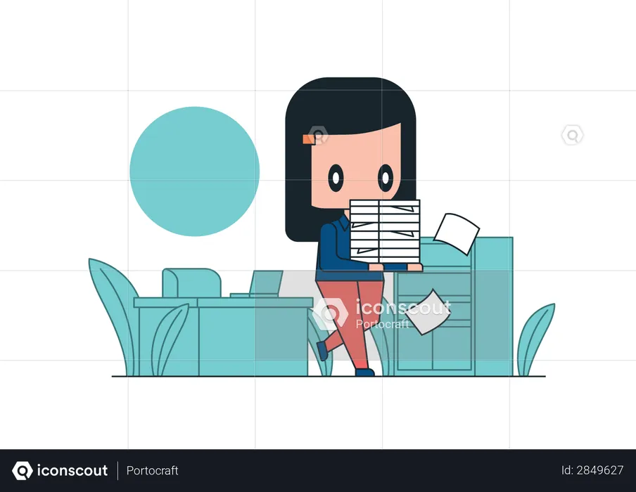 Female employee with workload  Illustration