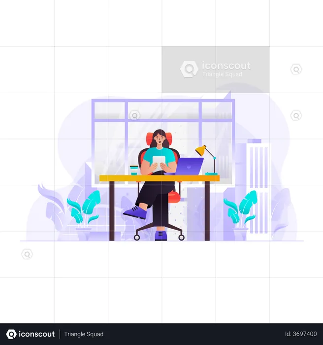 Female employee working in office  Illustration