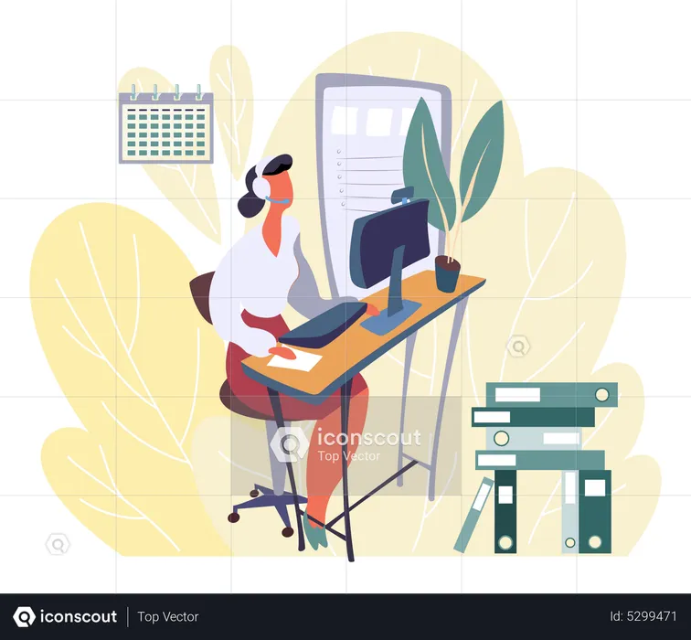 Female employee working in the office  Illustration