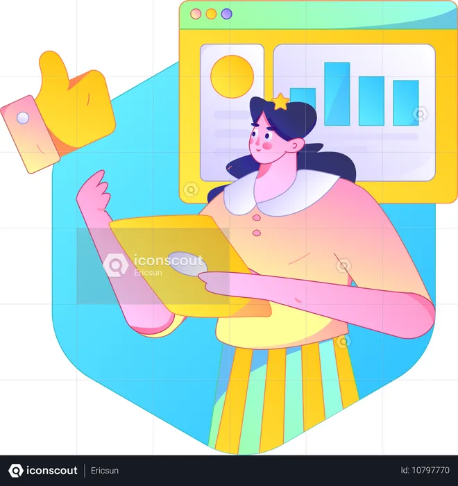 Female employee working on business analysis  Illustration