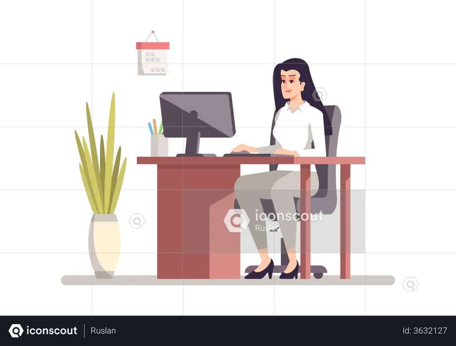 Female Employee Working On Computer  Illustration