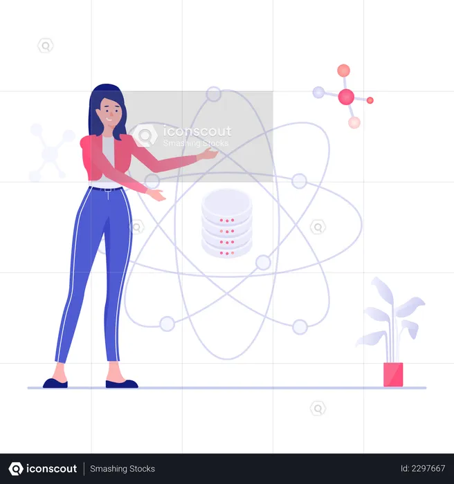 Female employee working on data security  Illustration
