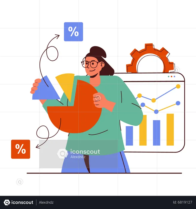 Female employee working on digital mMarketing analysis  Illustration