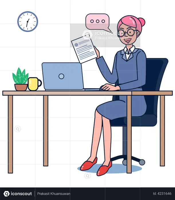 Female employee working on laptop  Illustration