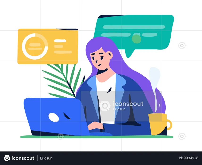 Female employee working on laptop  Illustration