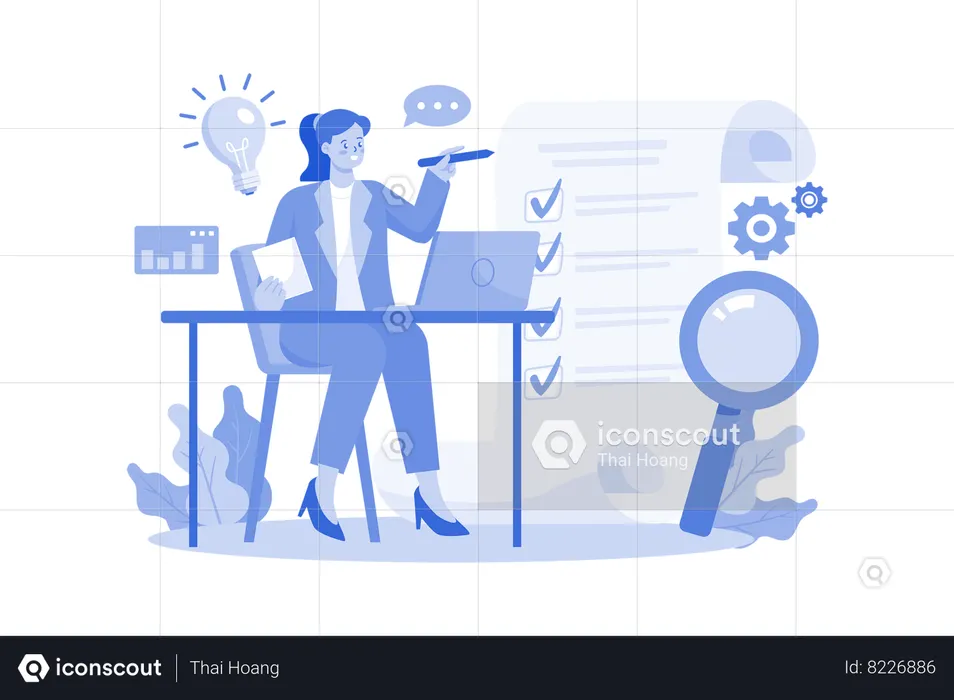 Female employee working on tasklist  Illustration