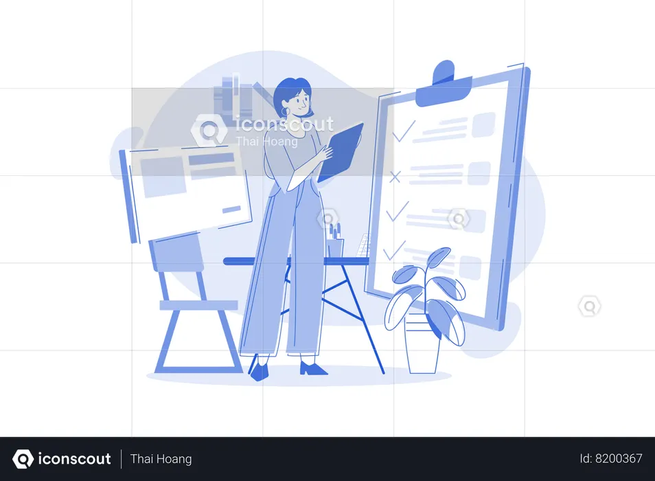 Female Employee Working On The Tasklist  Illustration