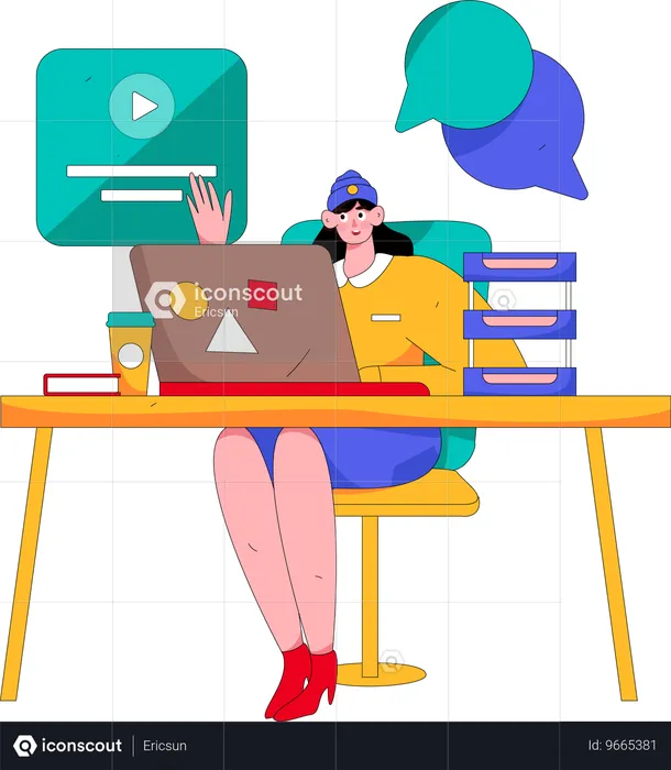 Female employee working online  Illustration