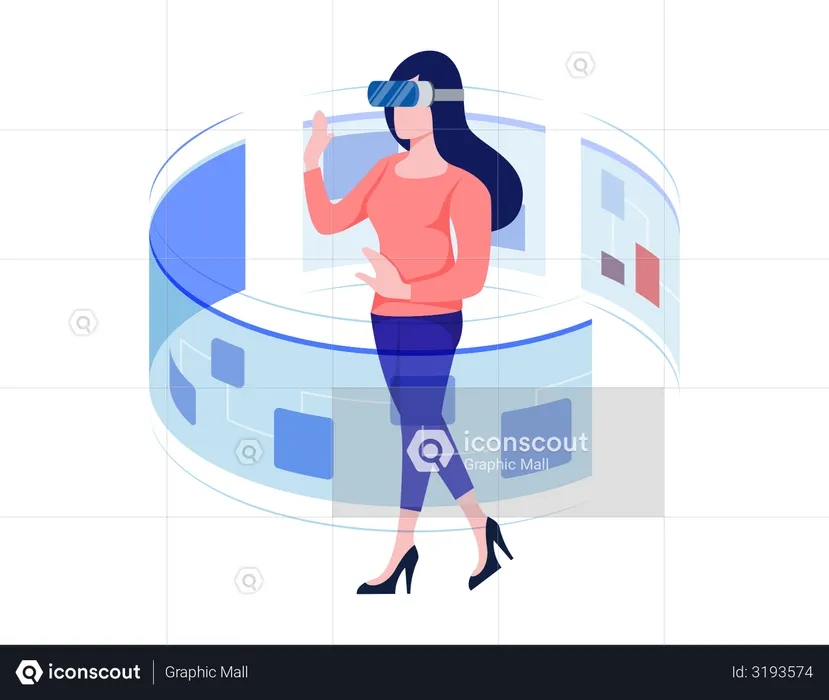 Female employee working using virtual reality  Illustration