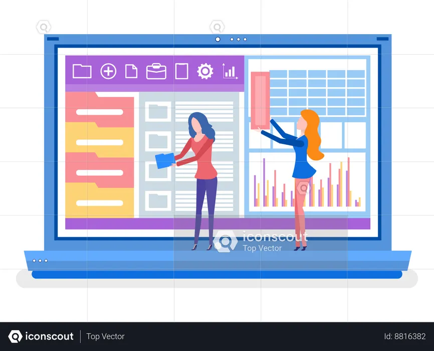 Female employees are giving presentation  Illustration