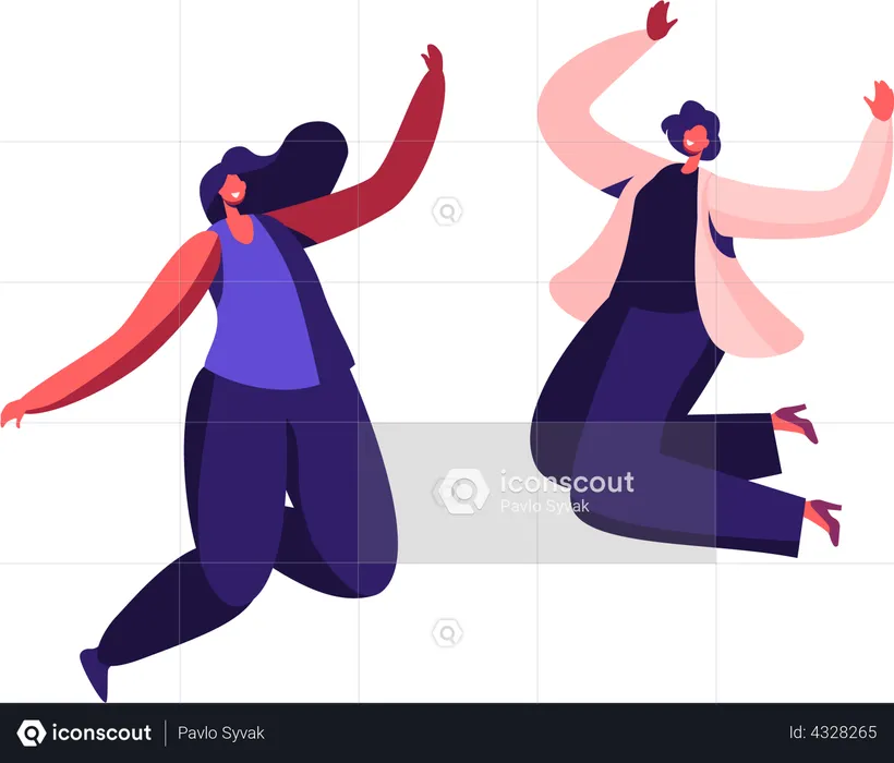 Female employees celebrating victory  Illustration