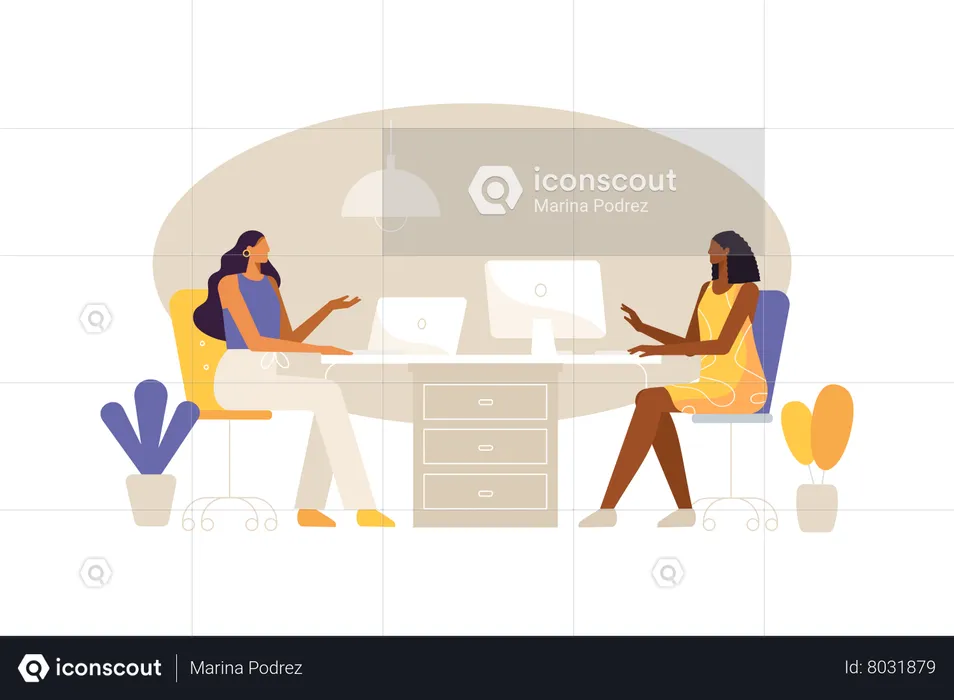 Female employees working at office workspace  Illustration