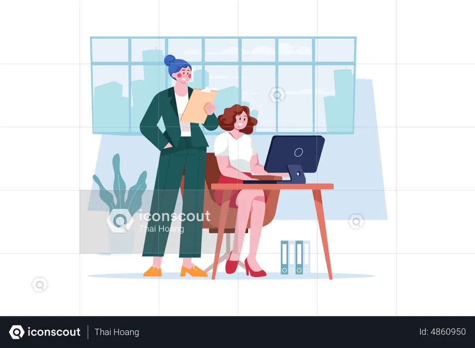 Female employees working in office  Illustration