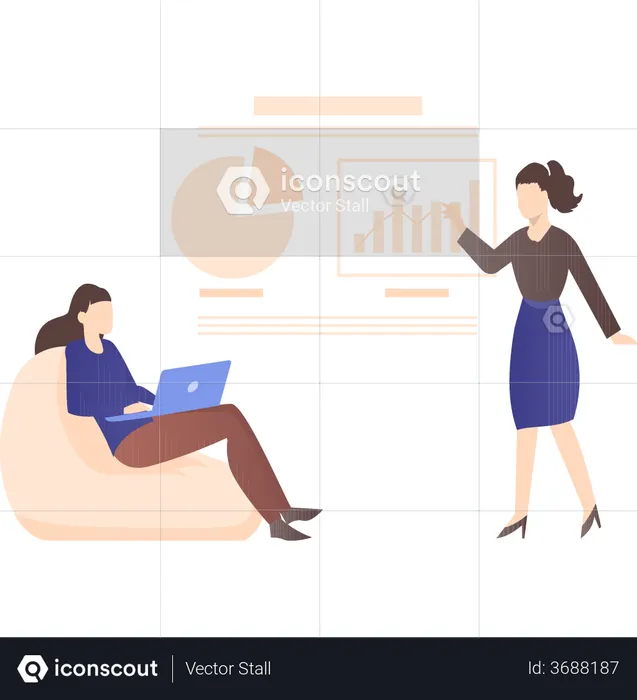 Female employees working on presentation  Illustration