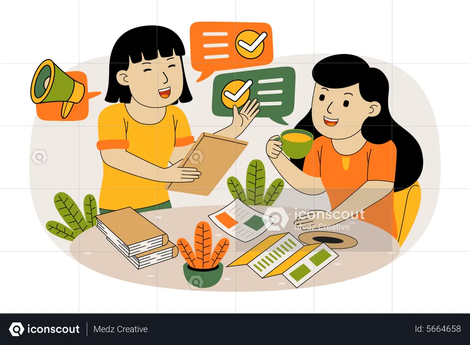 Female employees working on task list  Illustration