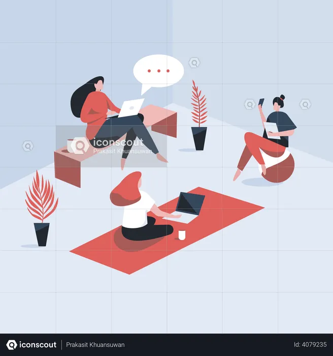 Female employees working together  Illustration