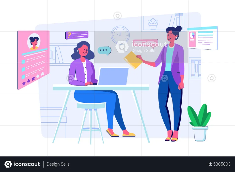 Female employees working together at office  Illustration