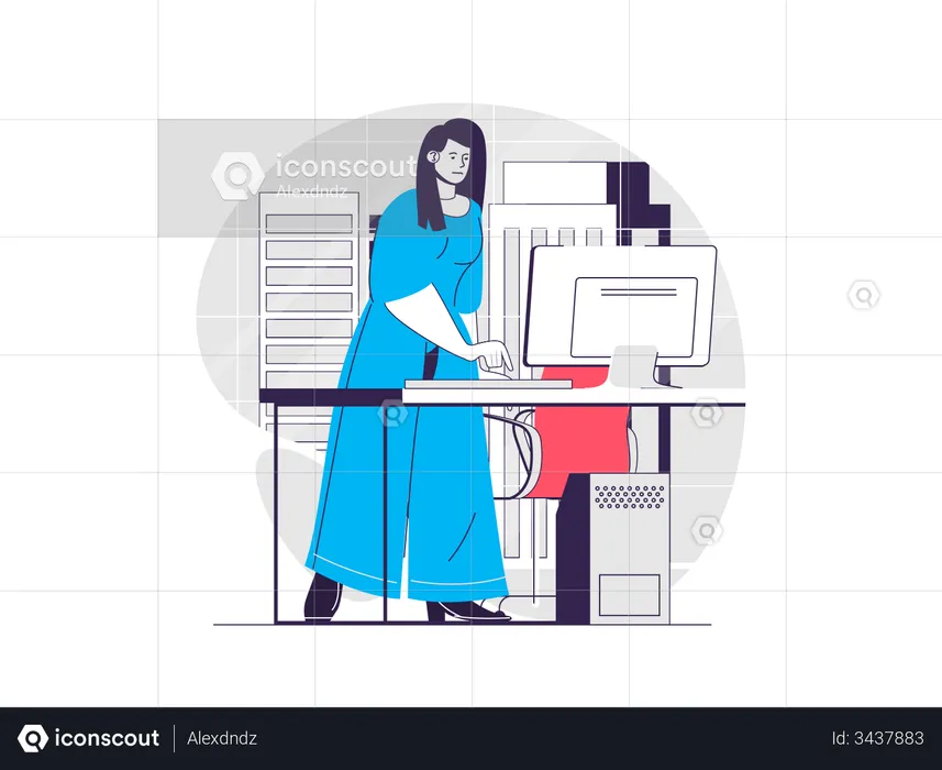 Female employer working on computer  Illustration