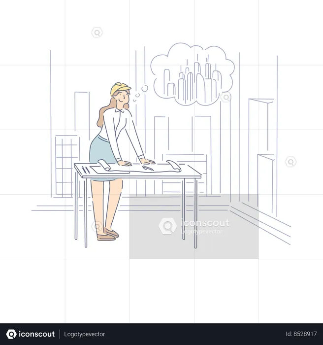 Female Engineer Dreaming About Constructing Skyscraper In City  Illustration