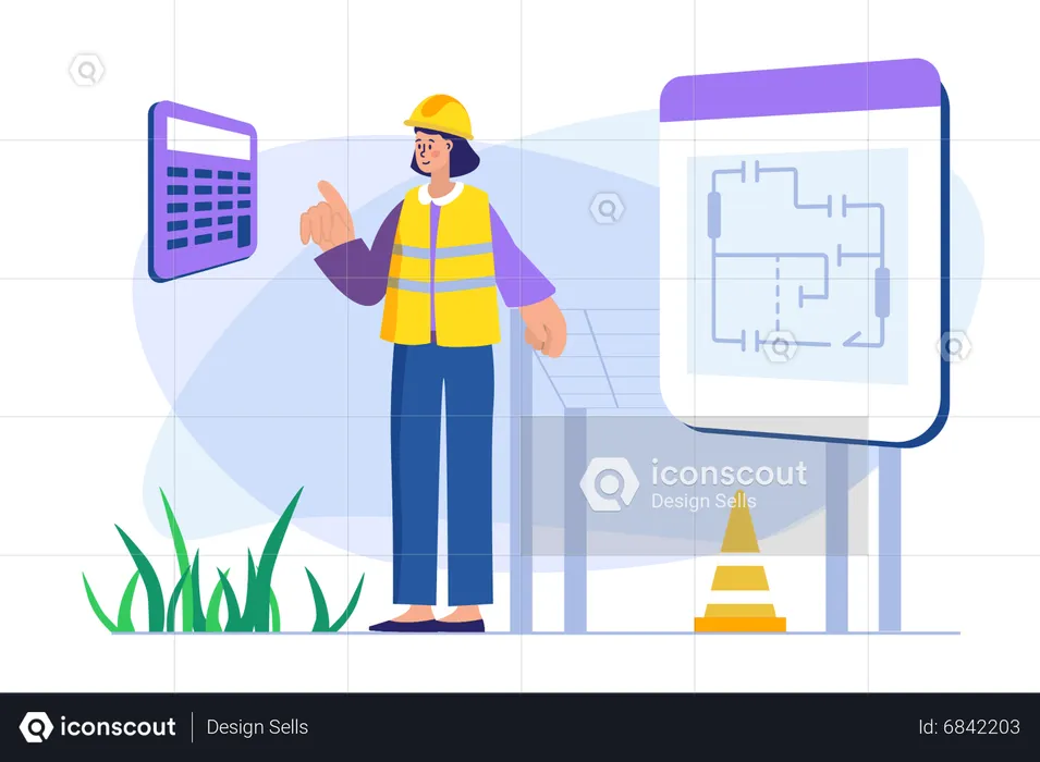 Female engineer working on calculations  Illustration