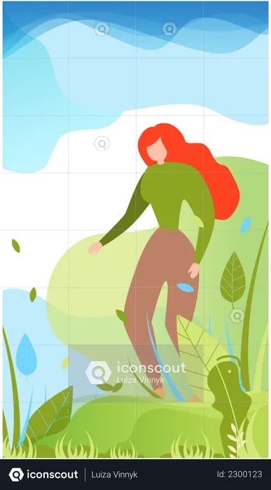 Female enjoying leisure time in garden  Illustration