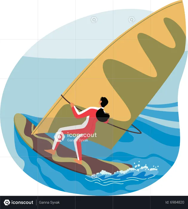 Female Enjoying Wind Surfing Thrill  Illustration