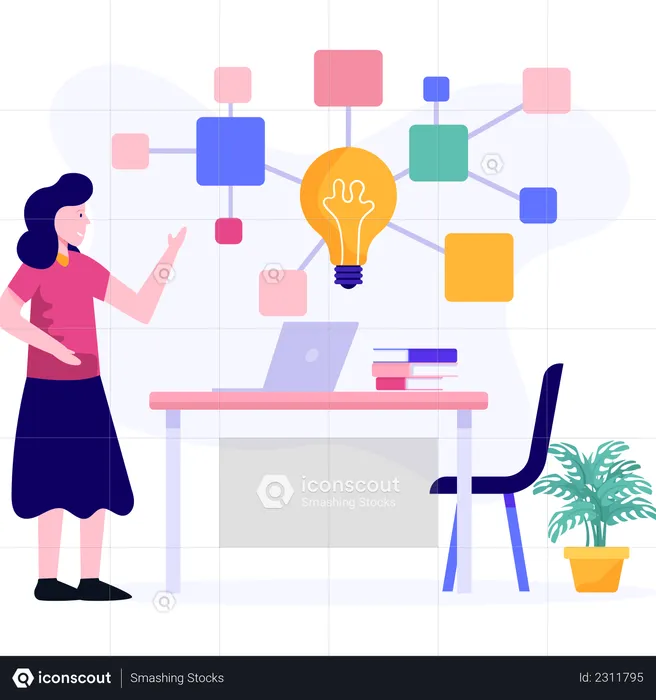 Female executive working on project planning  Illustration