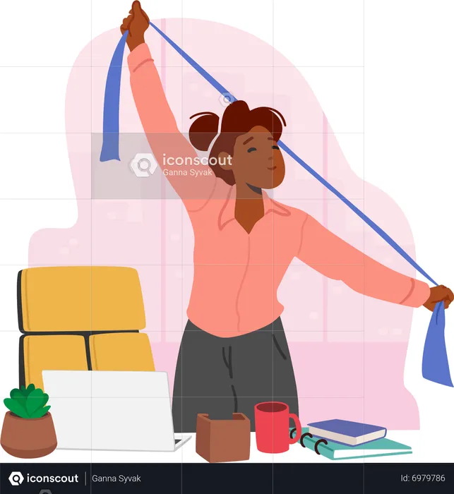 Female Exercising in Office  Illustration