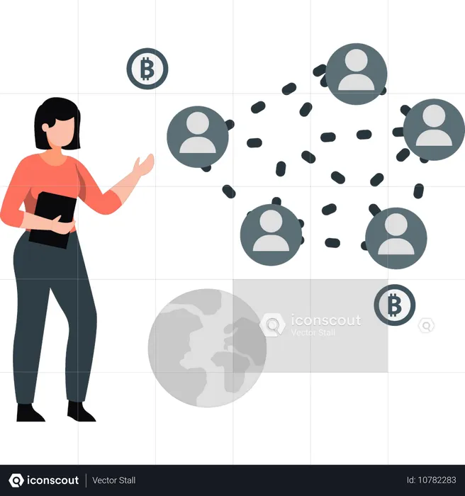 Female explaining global networking  Illustration