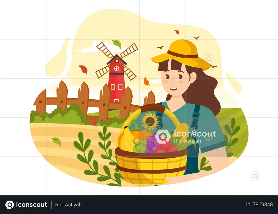 Female farmer Celebrating Harvest Season  Illustration