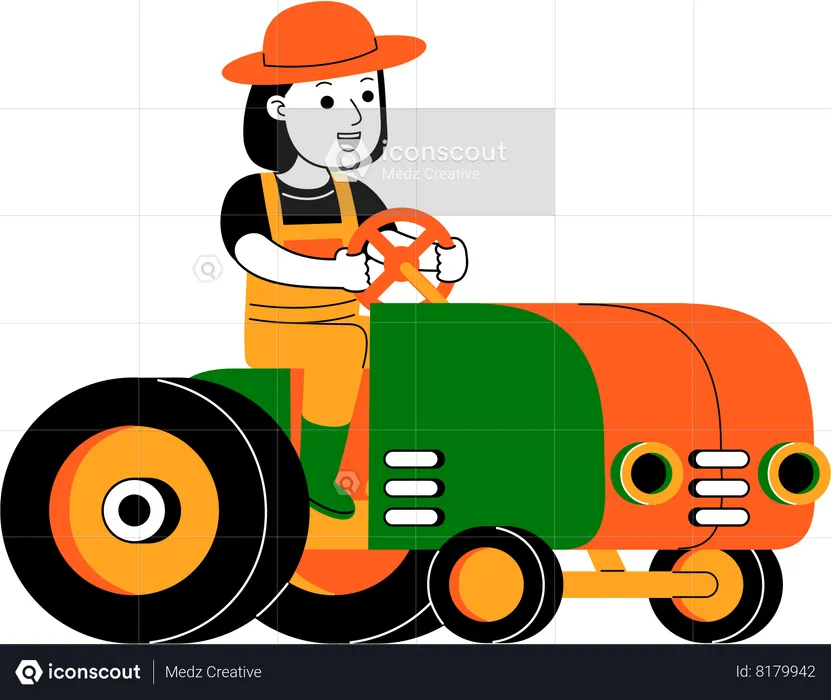 Female farmer driving tractor  Illustration