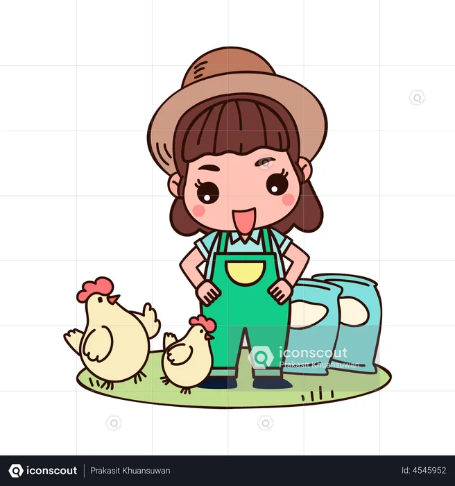 Female farmer feeding chickens  Illustration