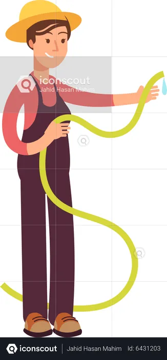 Female farmer holding hose pipe  Illustration
