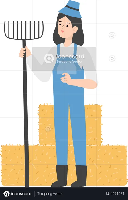 Female Farmer holding rake  Illustration