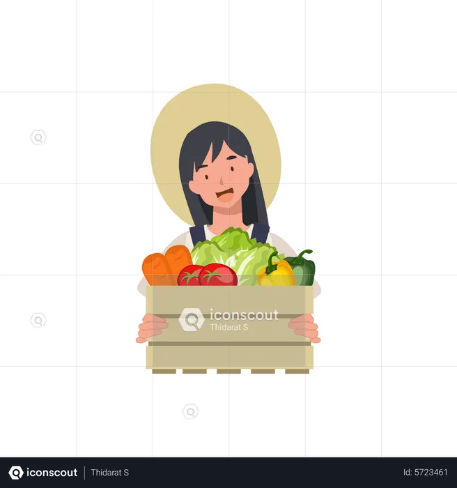 Female farmer holding vegetables cart  Illustration