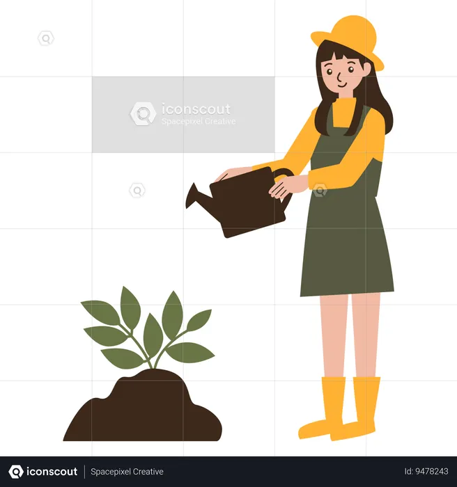 Female farmer is watering plants  Illustration