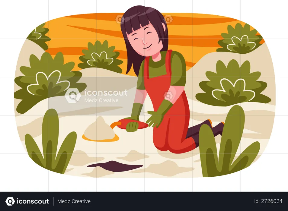 Female farmer planting seed  Illustration