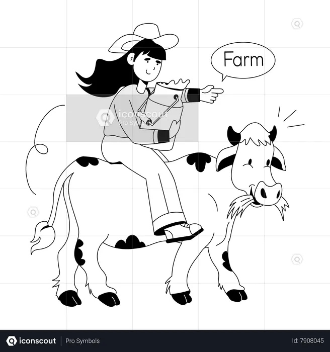 Female farmer Riding Cow  Illustration