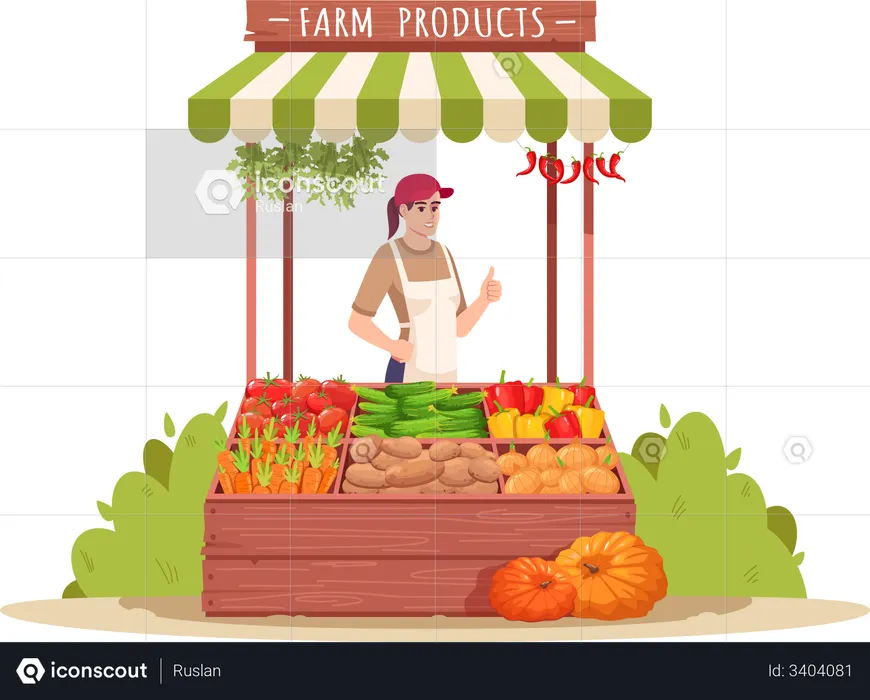 Female farmer sell eco vegetables  Illustration