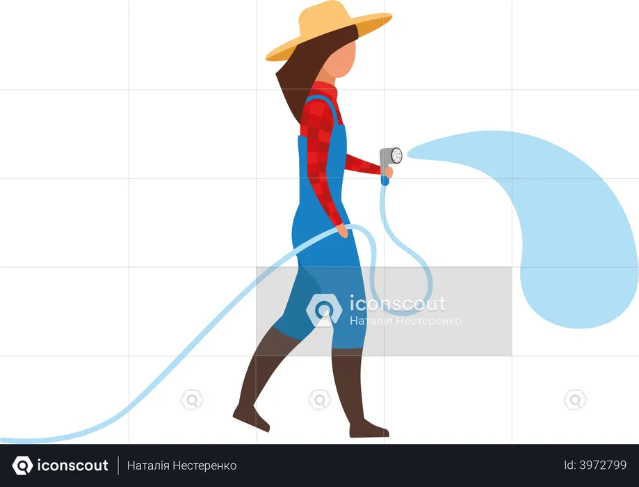 Female farmer watering plant  Illustration