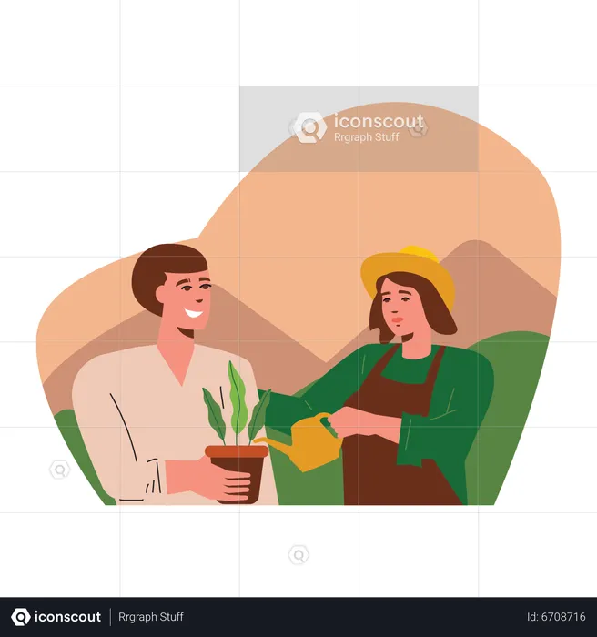 Female farmer Watering plant  Illustration