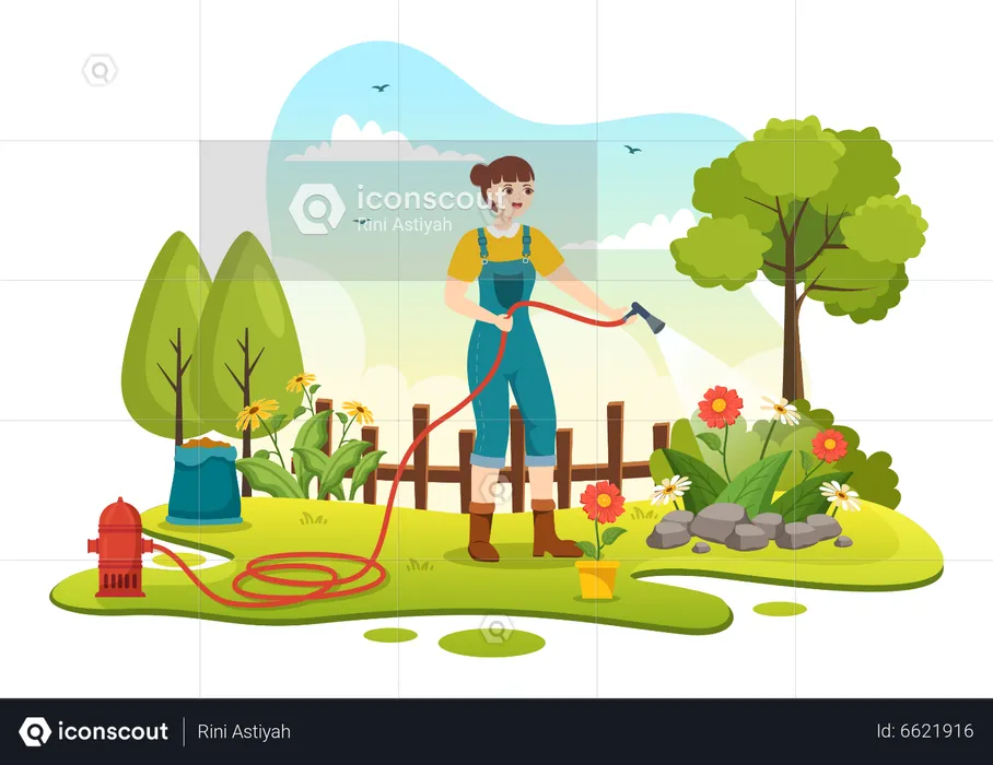 Female farmer watering plants  Illustration