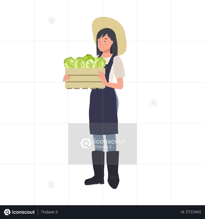 Female farmer with box of vegetable  Illustration