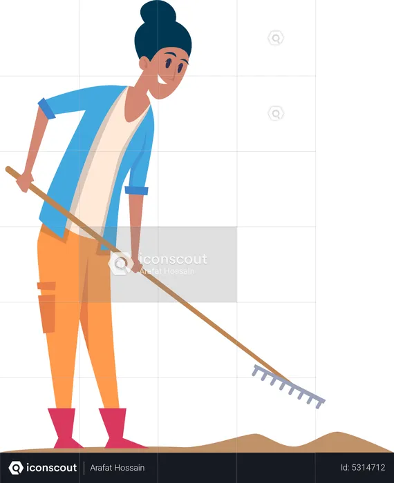 Female farmer with rake  Illustration