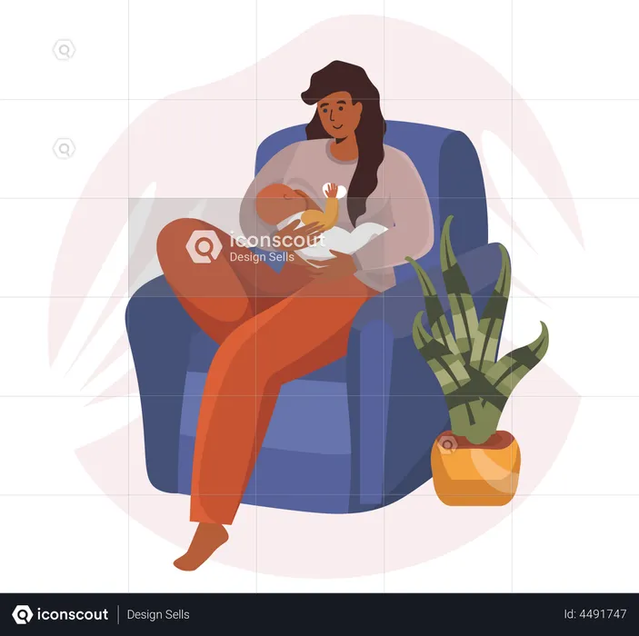 Female Feeding Baby  Illustration