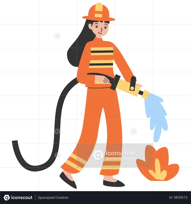 Female fire fighter doing Fire Rescue  Illustration